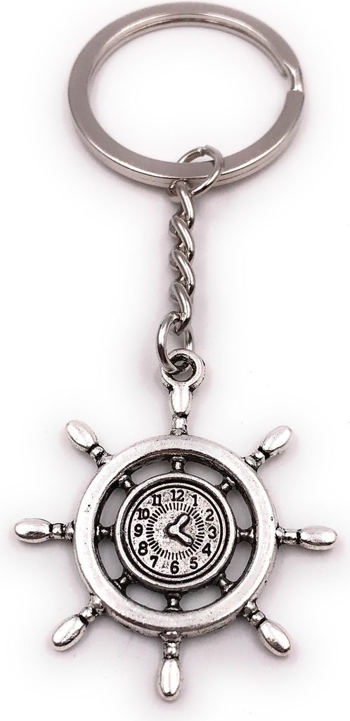 Onwomania Schlüsselanhänger Steuerrad Seefahrt Maritim mit Uhr silber Anhänger Keychain