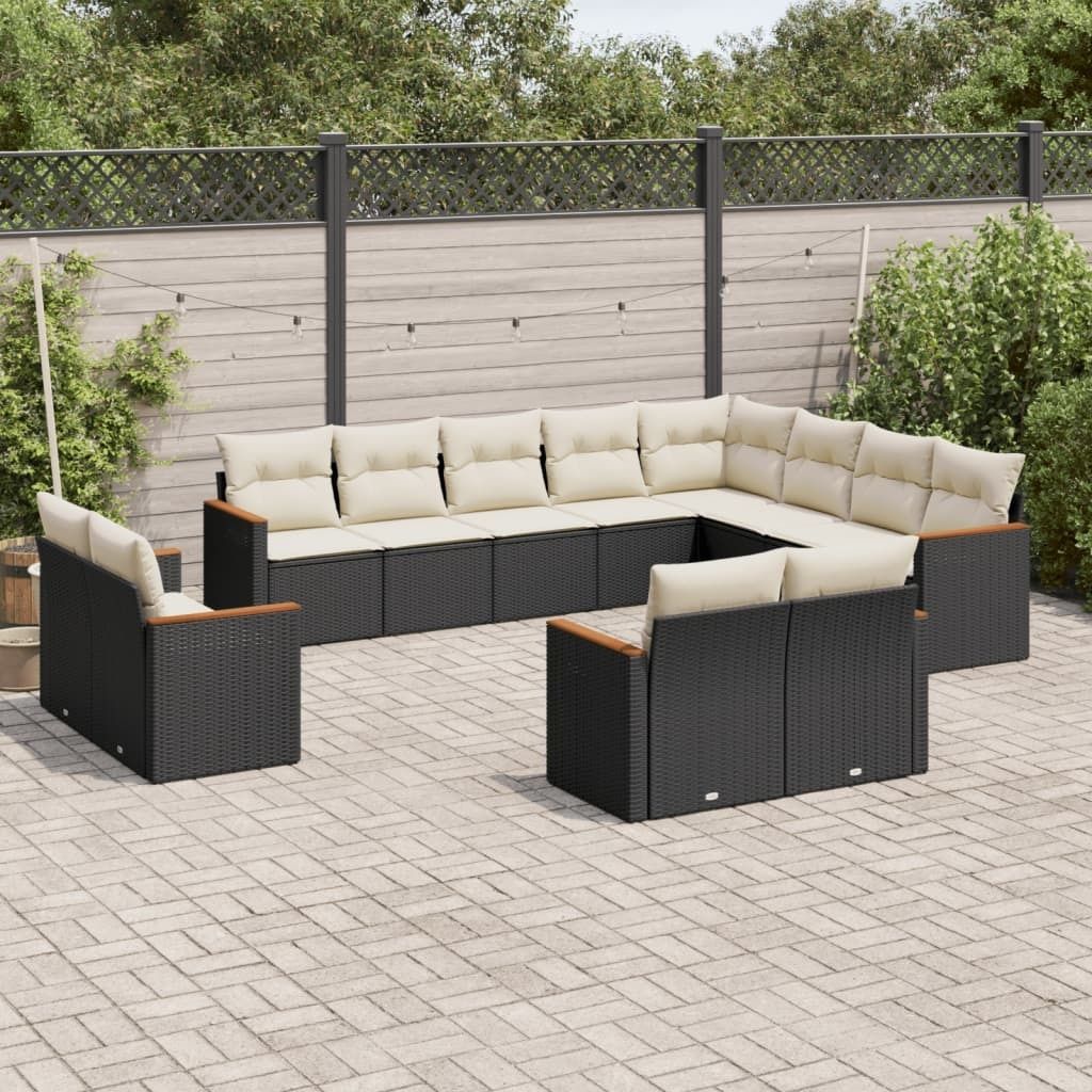 Maison Exclusive - 12-tlg. Garten-Sofagarnitur mit Kissen Schwarz Poly Rattan
