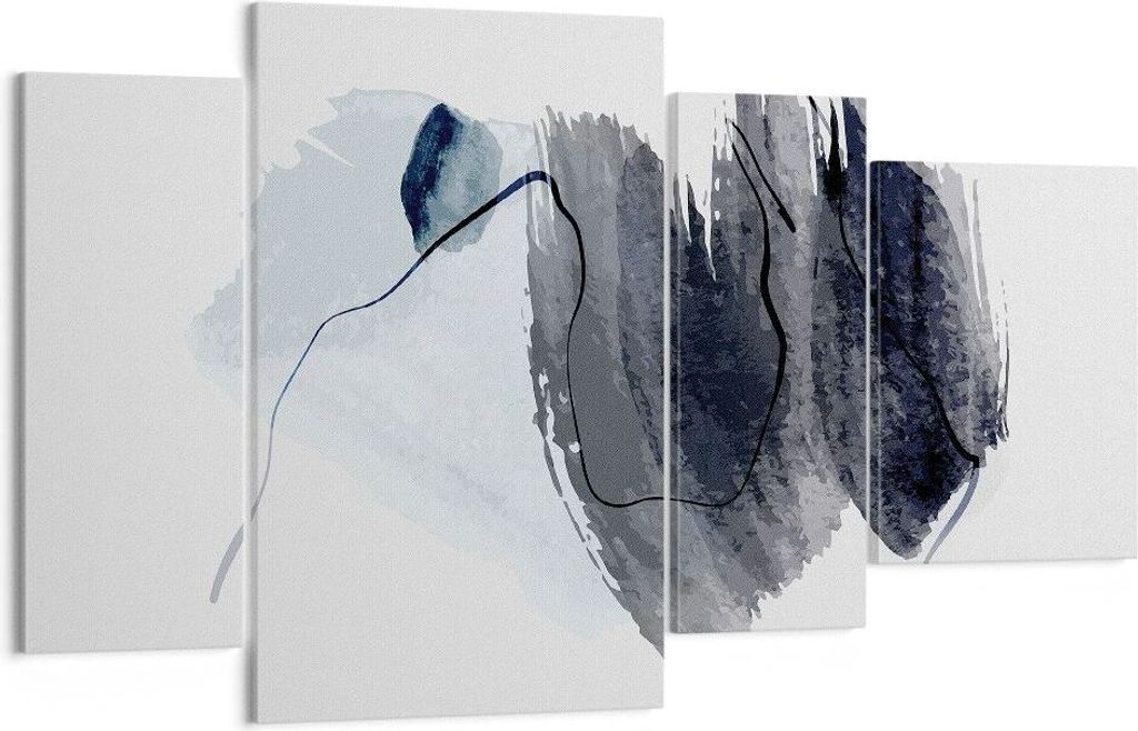 Bild auf Leinwand - Leinwandbild - 4 Teile - Blau Grau Aquarell - 120x70cm - Wand Bild - Wanddeko - Wandbilder - Leinwanddruck - Bilder - Wanddekor...
