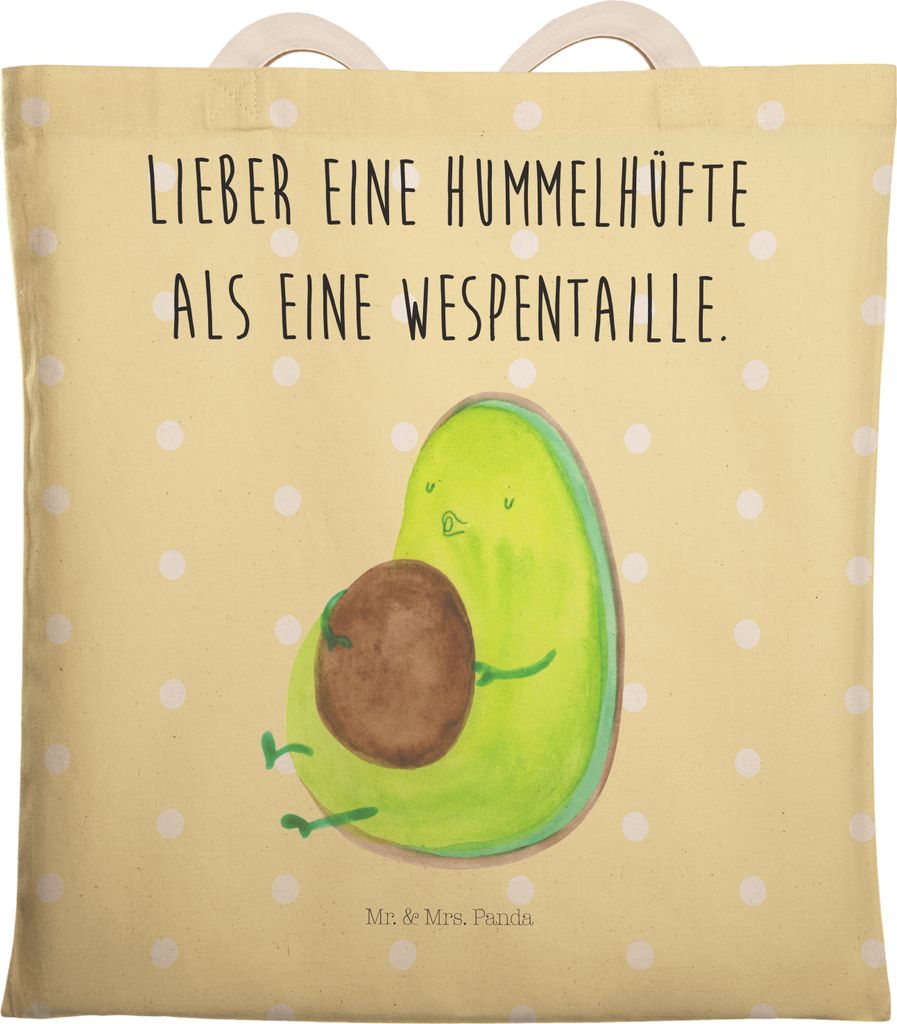 Mr. & Mrs. Panda Einkaufstasche Avocado Pfeifen - Gelb Pastell - Geschenk, einkaufsshopper, Beutel, Diät, Beuteltasche, Ernährung, Tasche, Abnehm...