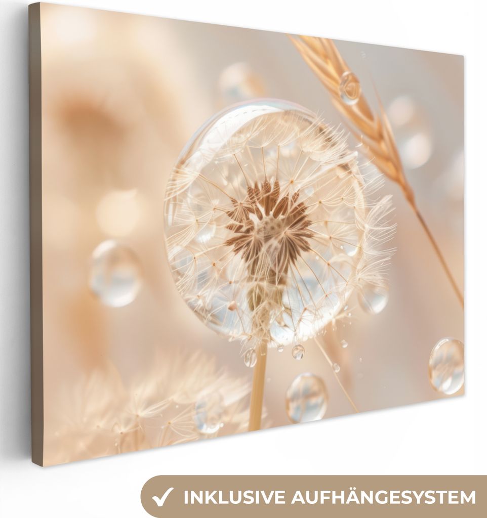 MuchoWow - Leinwandbilder - Löwenzahn - Wasser - Natur - Stillleben - Modern, Wandbild, Wanddeko Bilder Wohnzimmer, 120x90 cm