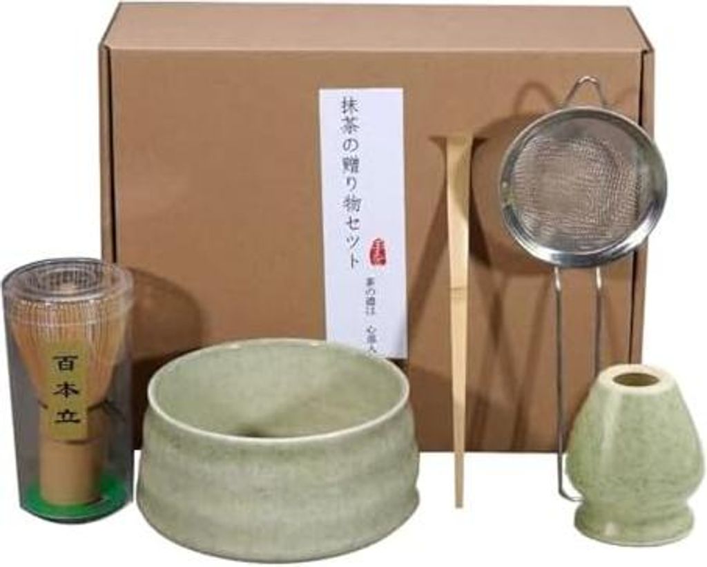 Premium Matcha Set - Matcha Schale, Bambusbesen und Matcha-Löffel Filterlöffel Matcha Set- Vollständiges Matcha Tea Set für Traditionelle Japan...