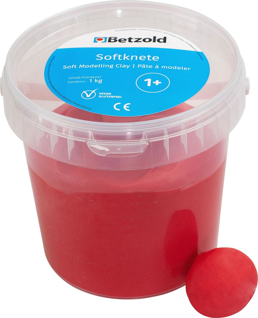 Betzold Soft-Knete im Eimer, 1 kg, Softknete für Kreativität, Farbe: rot