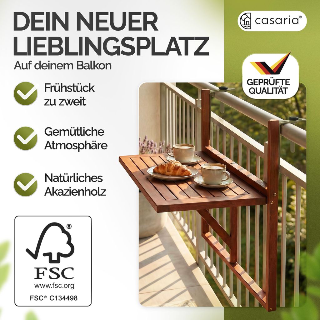 CASARIA® Balkontisch für Geländer, outdoor