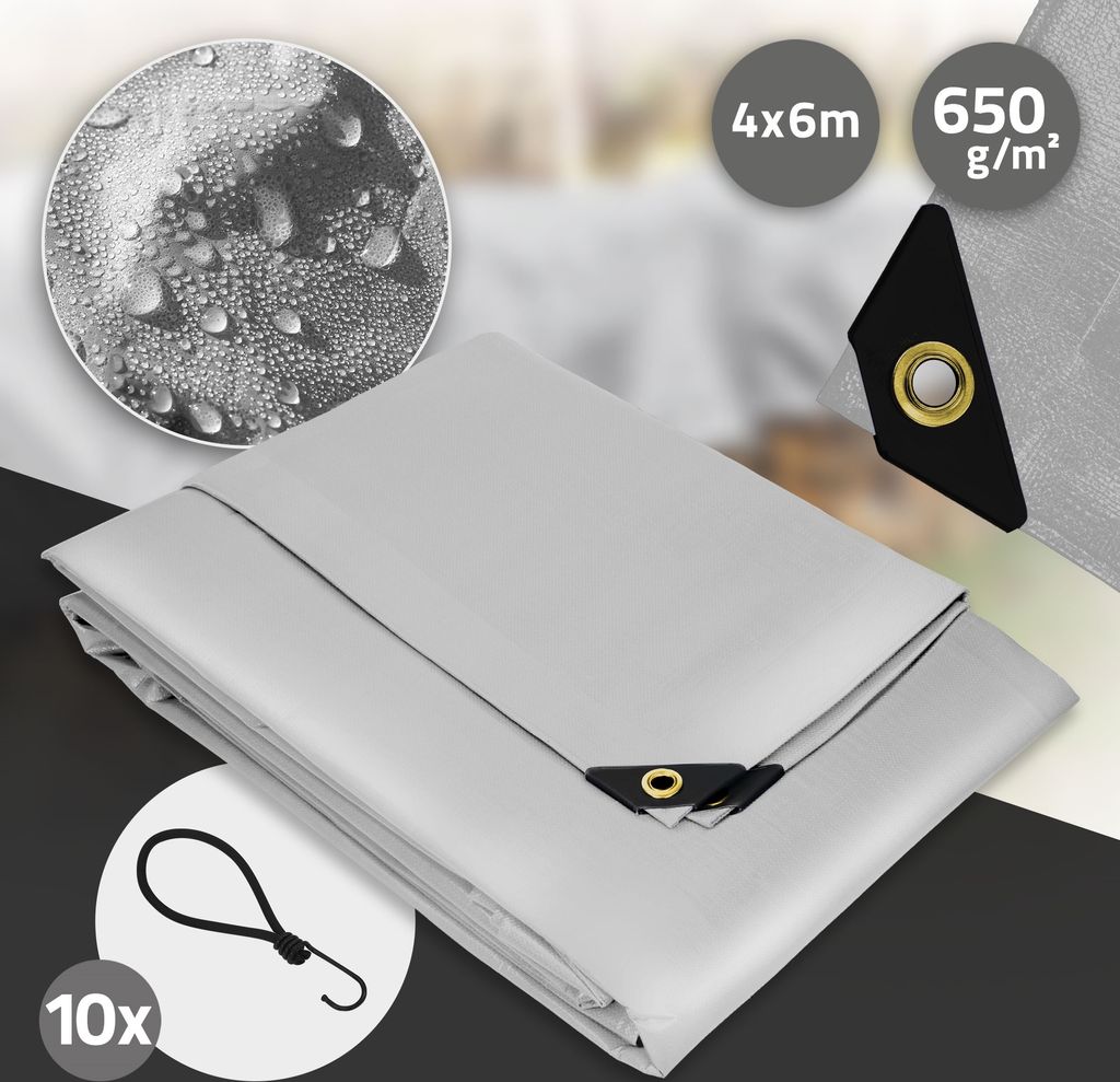 ECD Germany Plachta s oky + 10 háčků, 4x6m 24m² 650g/m², z Obrázek produktu 