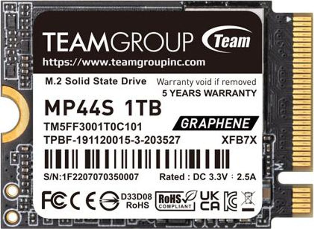 Team Group MP44S 1 TB, SSD, (PCIe 4.0 x4, NVMe, M.2 2230)
