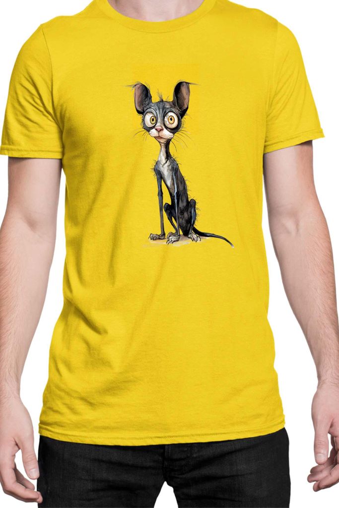 Herren T-Shirt Funny Cats Breeds Cornish Rex Cat, Man S / Gelb
