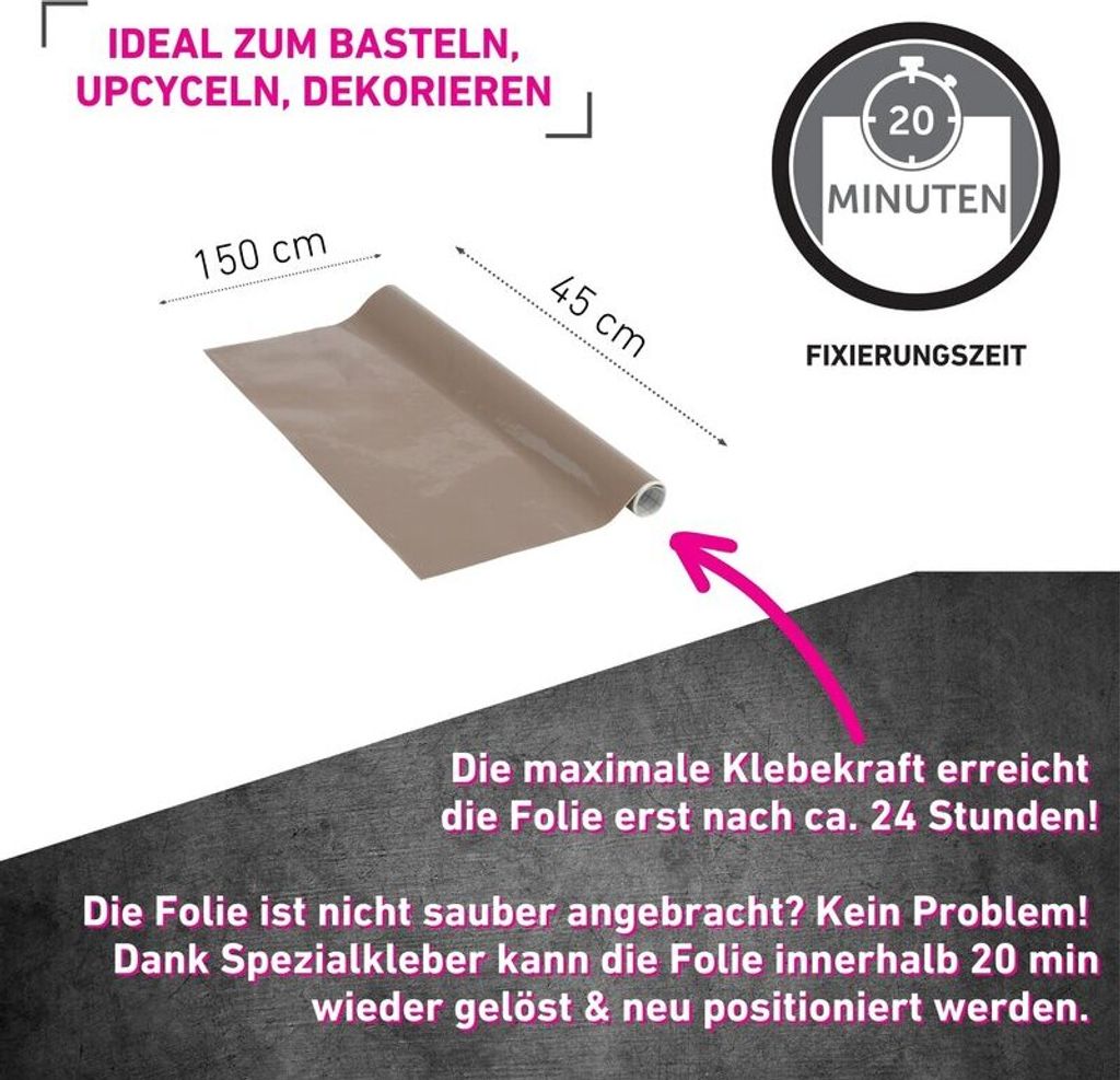 Venilia Klebefolie Mokka 45x150cm selbstklebend glatt glänzend abwischbar