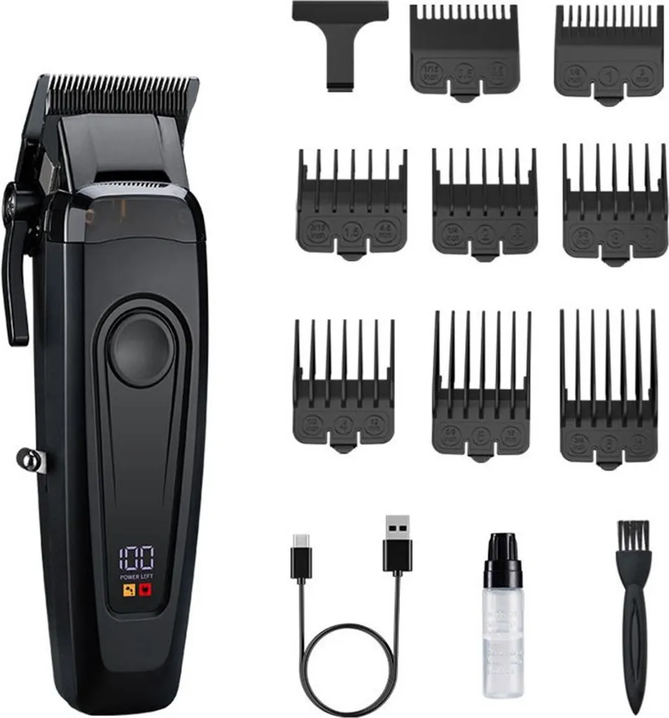 INF Tagliacapelli professionale con motore brushless, kit completo da 10 pezzi Nero