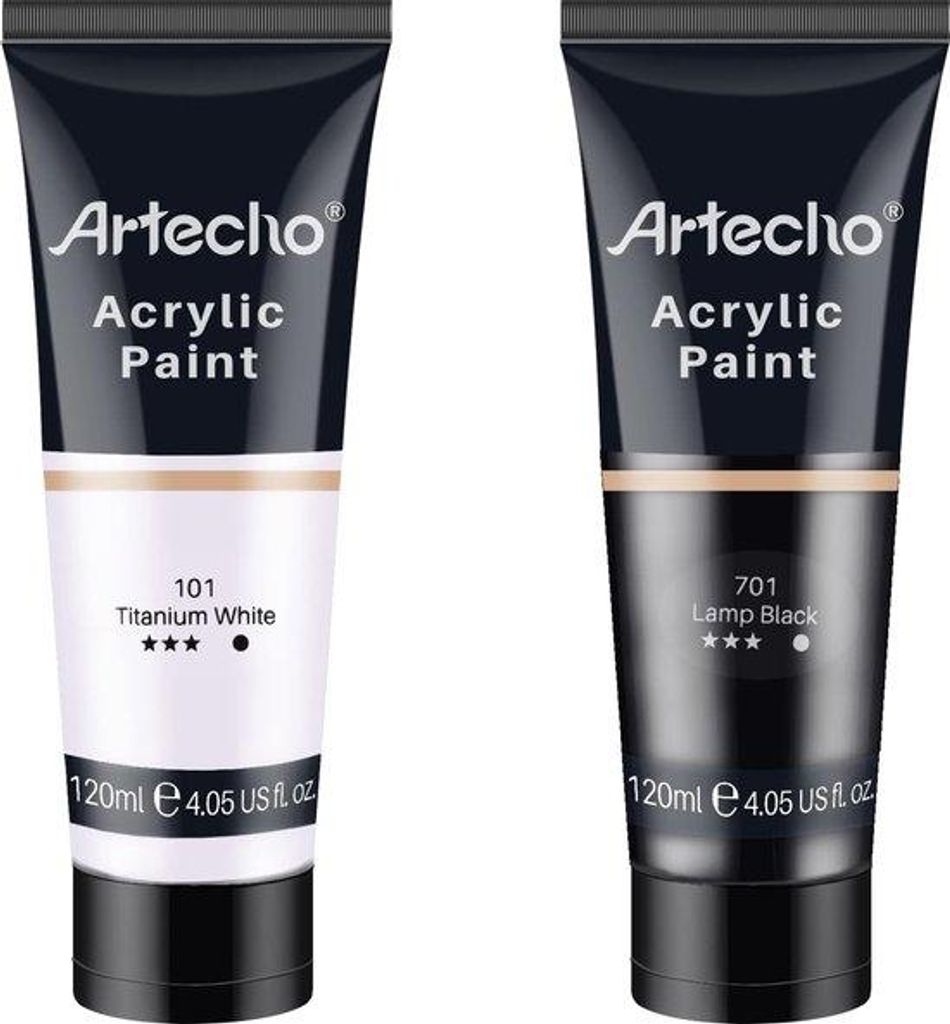 Acrylmalerei-Satz - Für Leinwand und Holz geeignet - 120 ml - Weiß und Schwarz