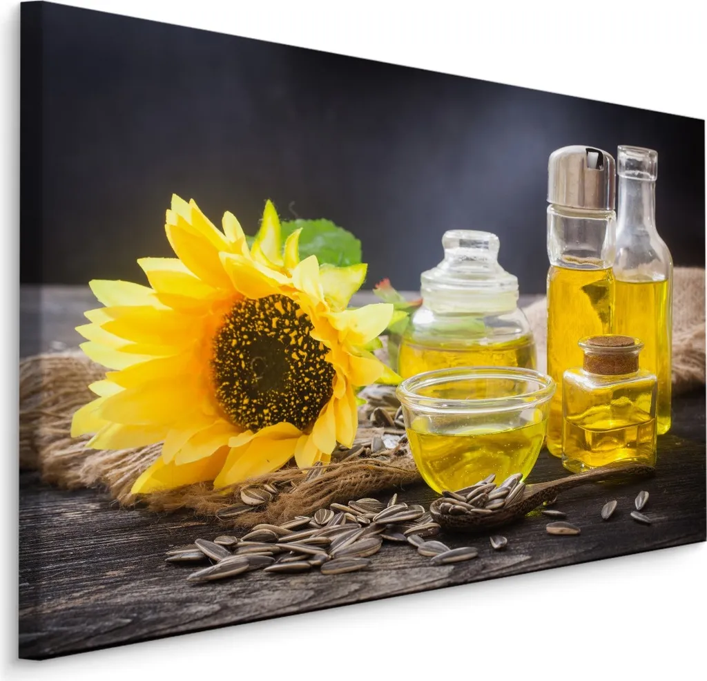 Carta da Parati Girasoli 100x70 Stampa su Tela Effetto Olio su Legno