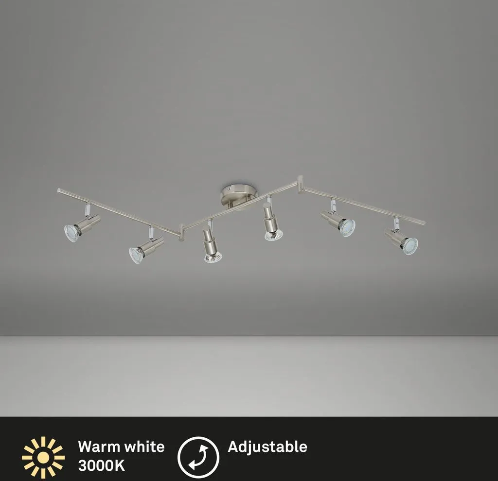 Plafonnier LED 6 Spots pour Grande Cuisine et Salon Finition Nickel Mat