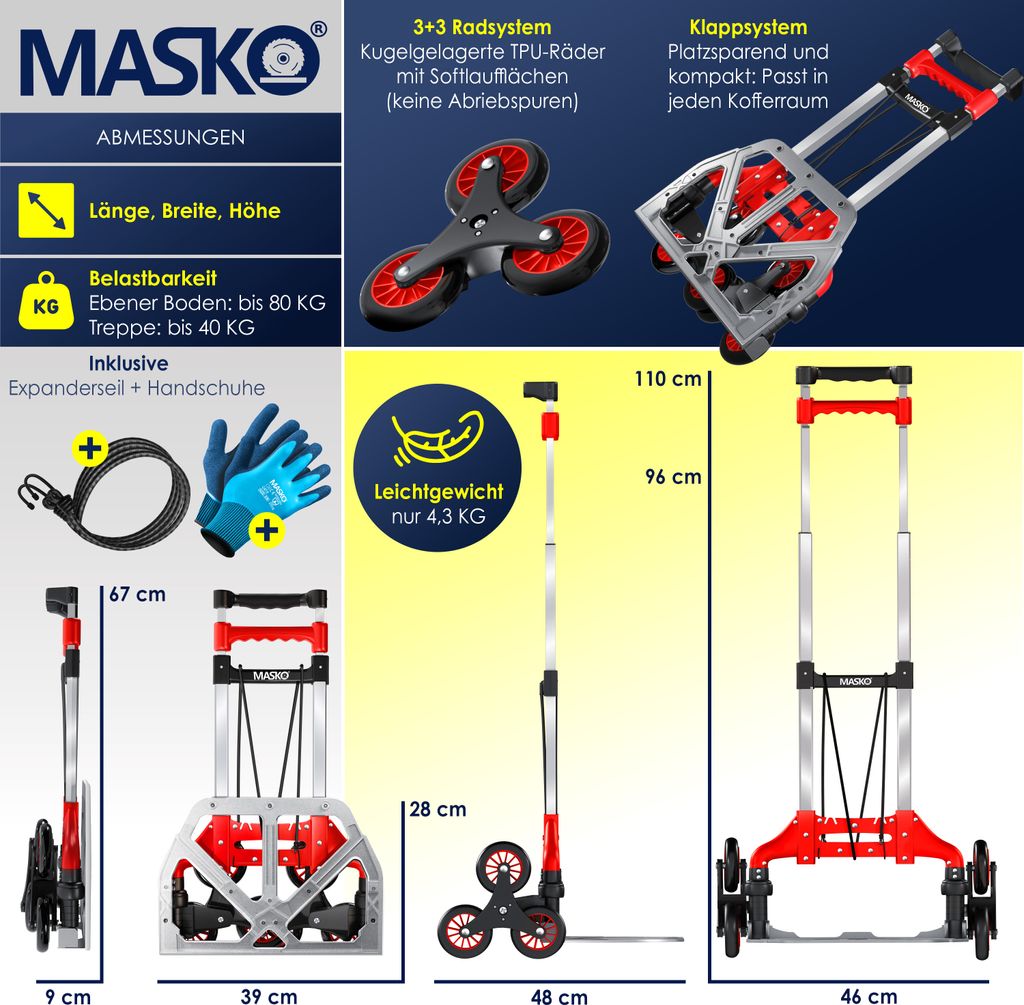 MASKO® Stufen-Sackkarre Treppenkarre Klappbar 80 kg Produktbild 8