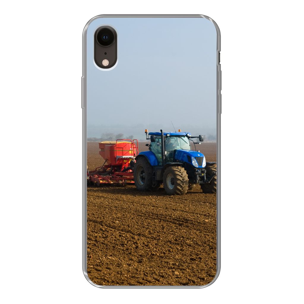 MuchoWow Handyhülle Schutzhülle Hülle für iPhone XR Traktor - Blau - Nebel Silikon Softcase Handy Hülle - Schutzdeckel