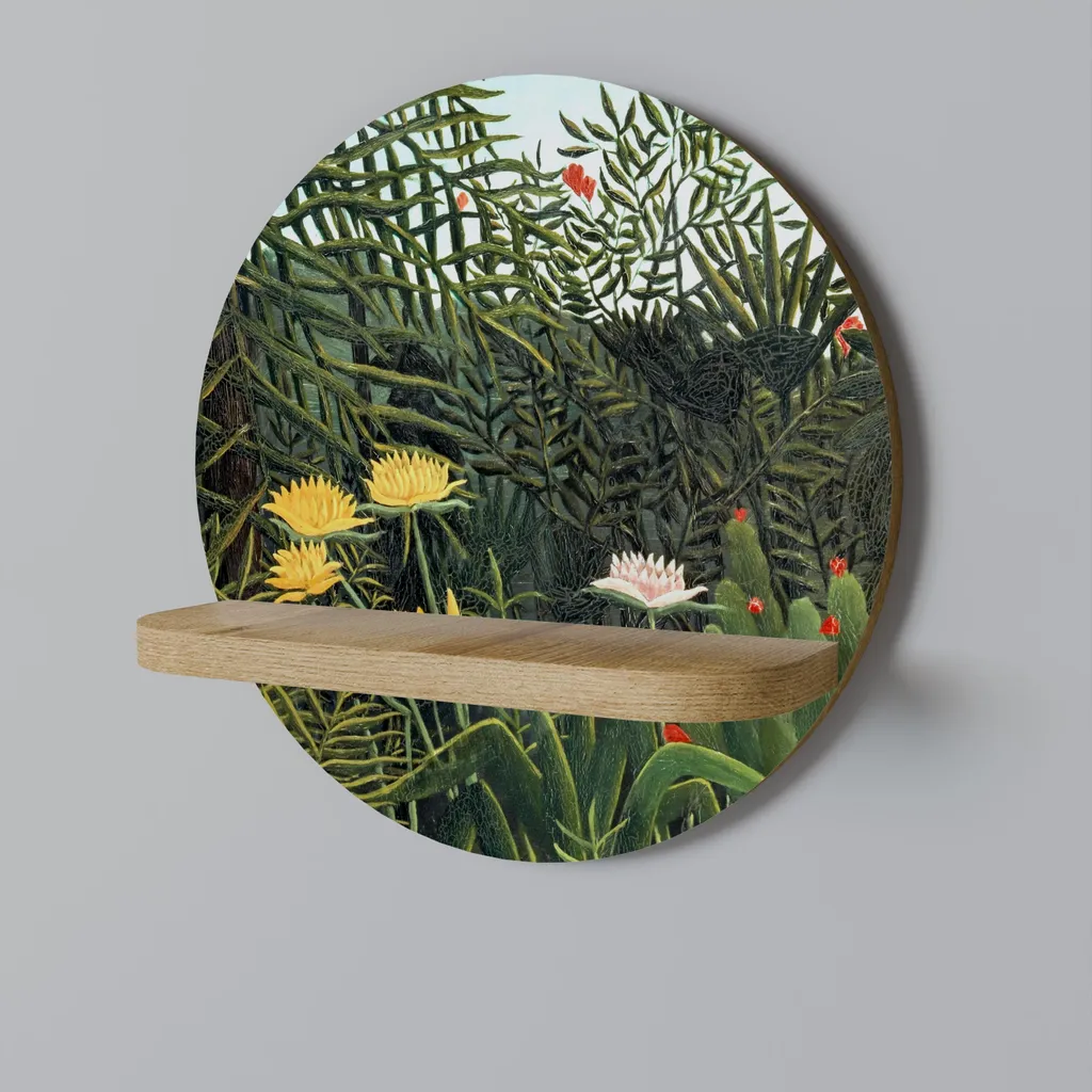 Étagère ronde bois Forêt vierge au coucher du soleil avec design artistique