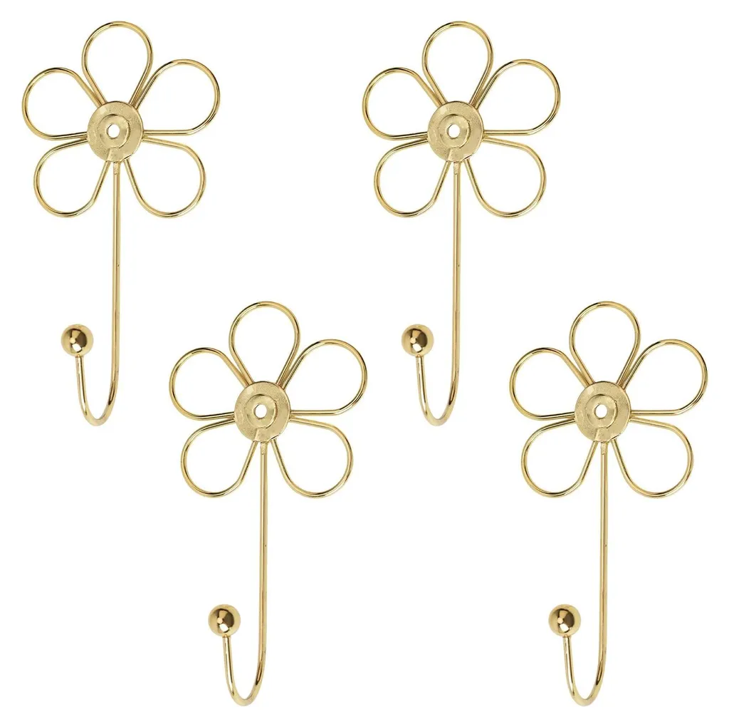 Supports muraux pour clés et chapeaux, design fleur dorée pack de 4