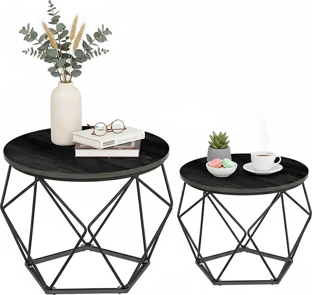 Lot de 2 tables d'appoint en osier tressé avec plateaux amovibles 45cm