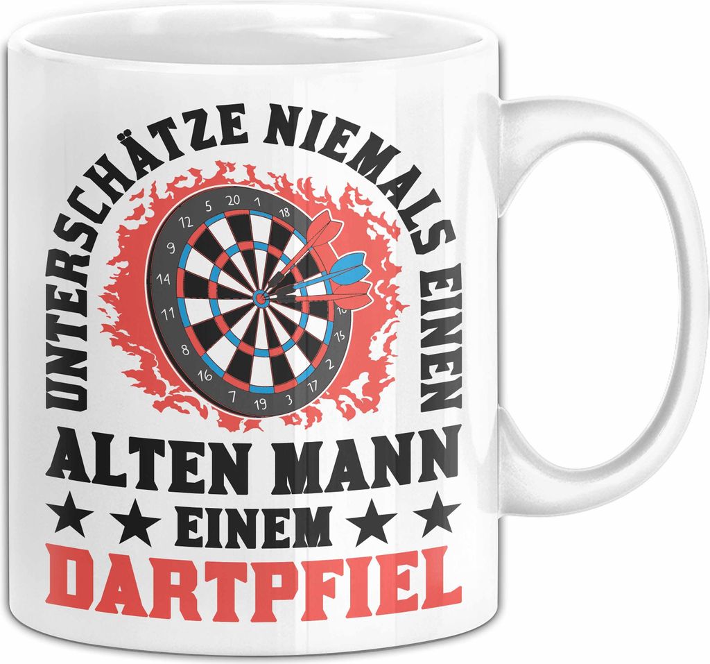 Unterschätze Niemals Einen Alten Mann Mit Einem Dartpfeil Tasse Geschenk (Weiß)