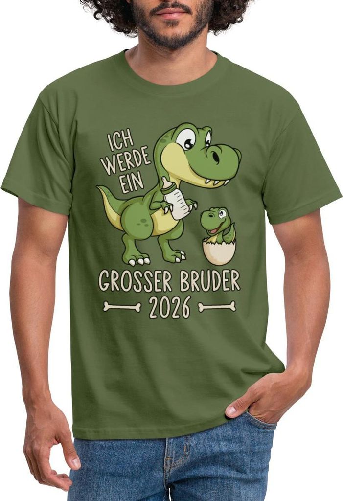 Spreadshirt Großer Bruder 2026 Ei Baby Dino Dinosaurier Männer T-Shirt, 4XL, Militärgrün