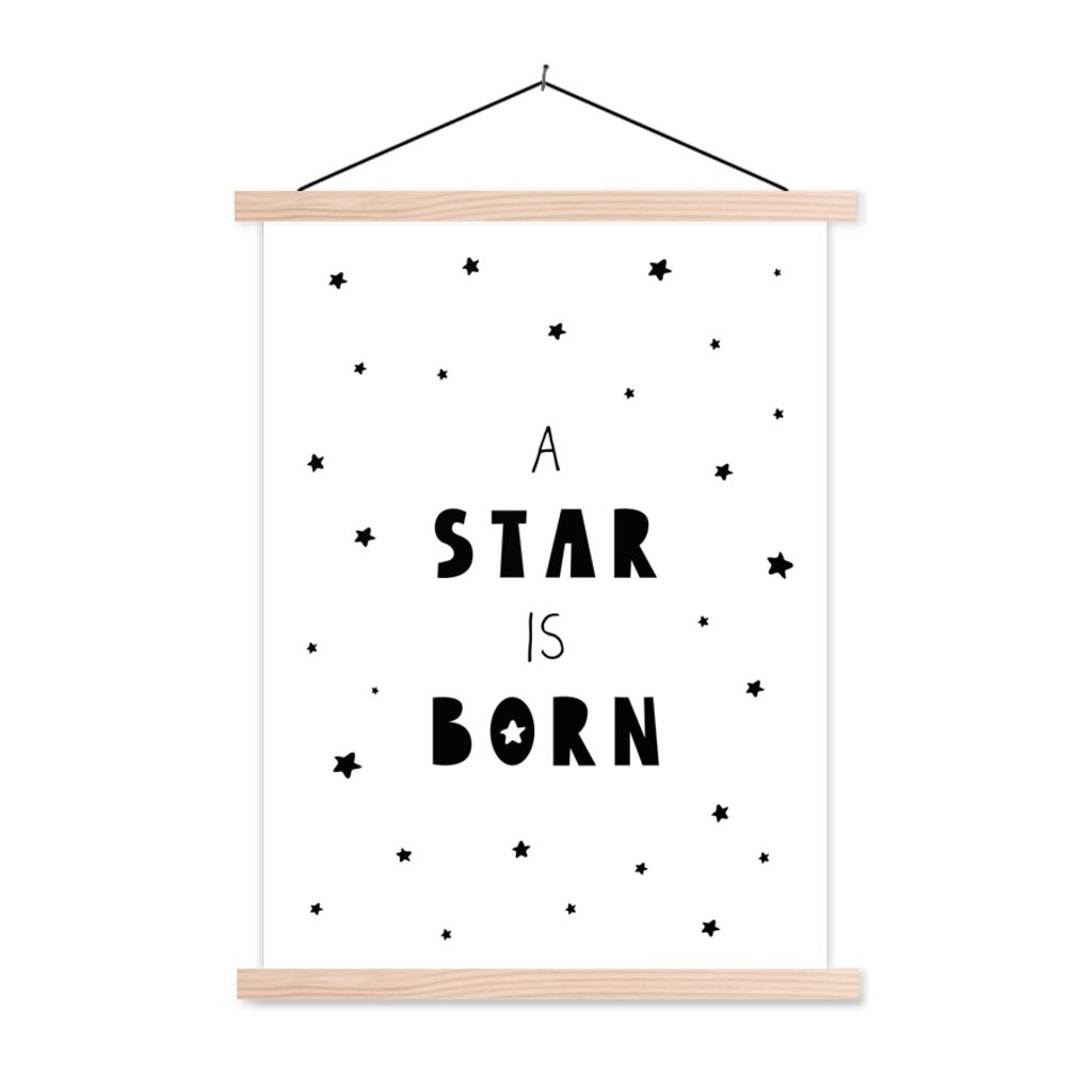 MuchoWow Textilposter Zitate - Ein Stern ist geboren - Baby - Kinder - Sprichwörter 60x80 cm mit holzfarbenen Rahmen - Wandbild
