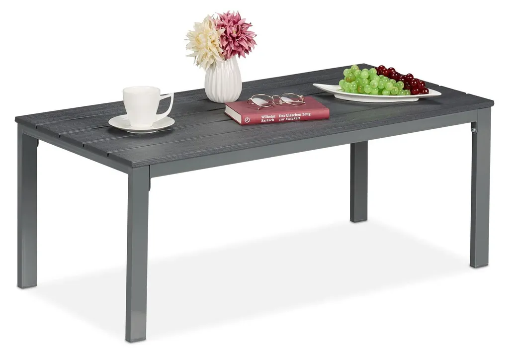 Table de terrasse rectangulaire plastique résistant et acier anti-UV