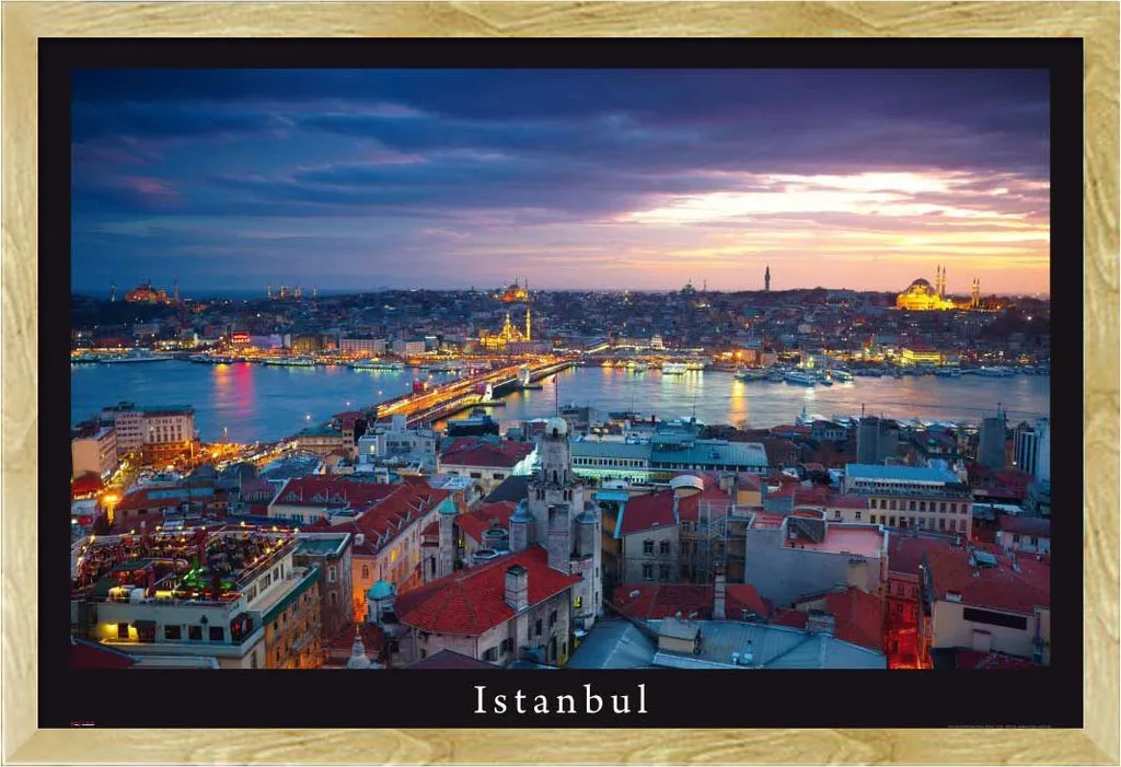 Istanbul - Poster - Bosforo + cornice rimovibile, Shinsuke® Maxi MDF faggio, vetro acrilico