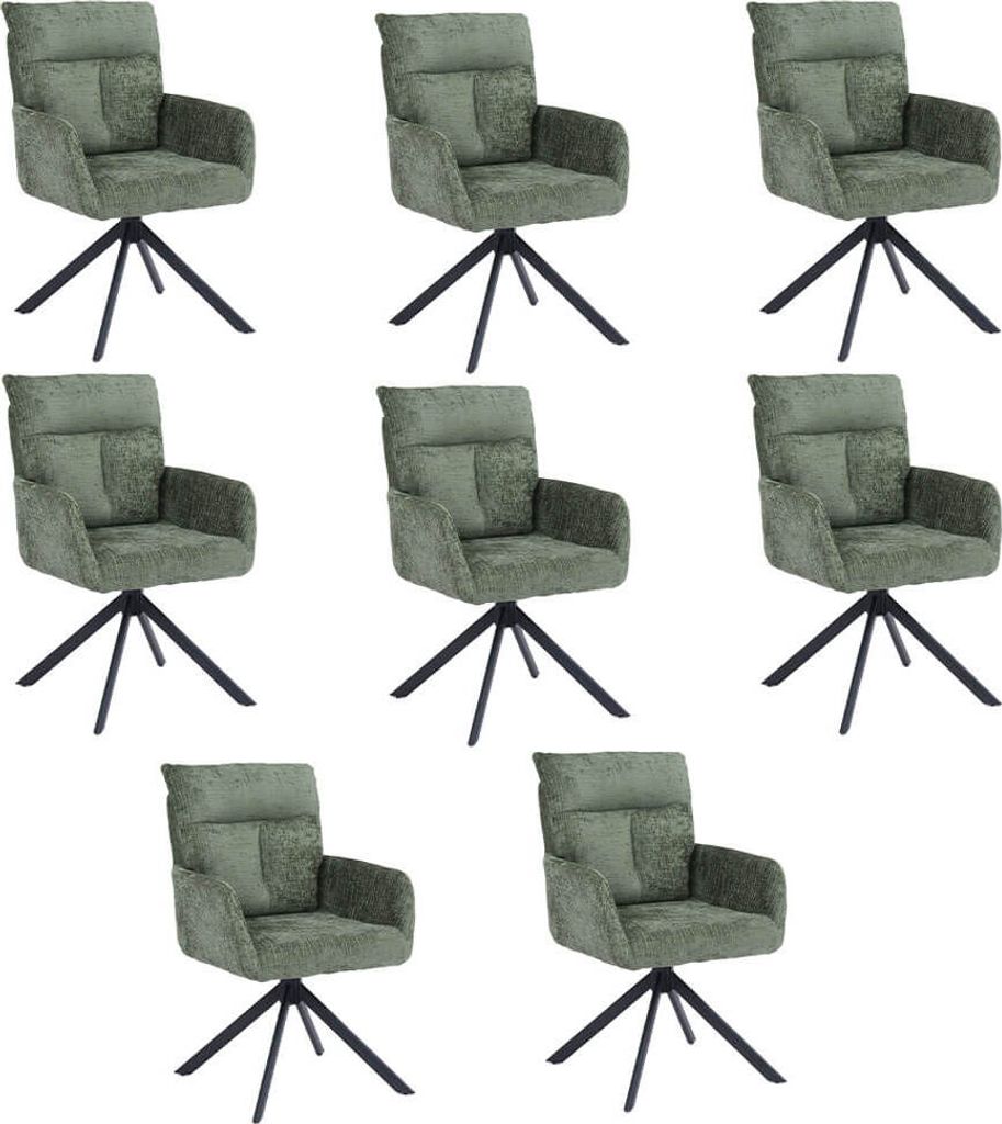 HOME DELUXE Esszimmerstuhl mit Armlehne ALUNA Chenille - 8er Set Grün I Küchenstuhl, Polsterstuhl, Designstuhl, Armlehnstuhl, Armlehne, Lehne, Ge...