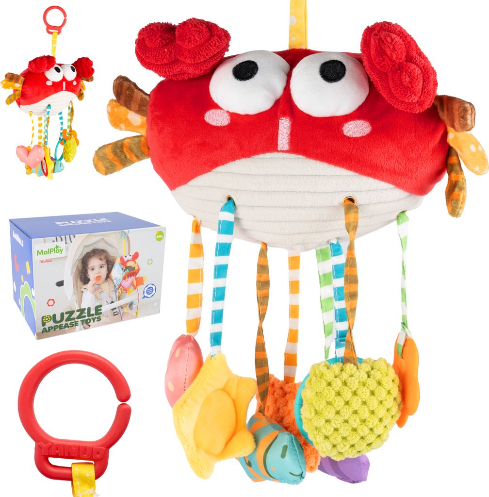 Malplay Maskottchen sensorische Krabbe Aufhängung Kleinkind Beißring 9in1 ab 6 Monaten Geschenk