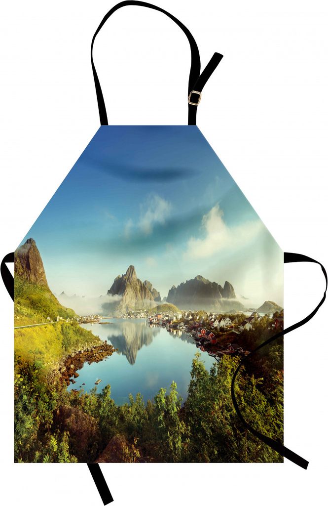 ABAKUHAUS europäisch Kochschürze, Reine Creek in Norwegen in Einem sonnigen Fall-Tag-ruhigen ruhigen Ferien-Bild-Druck, Farbfest Höhenverstellba...