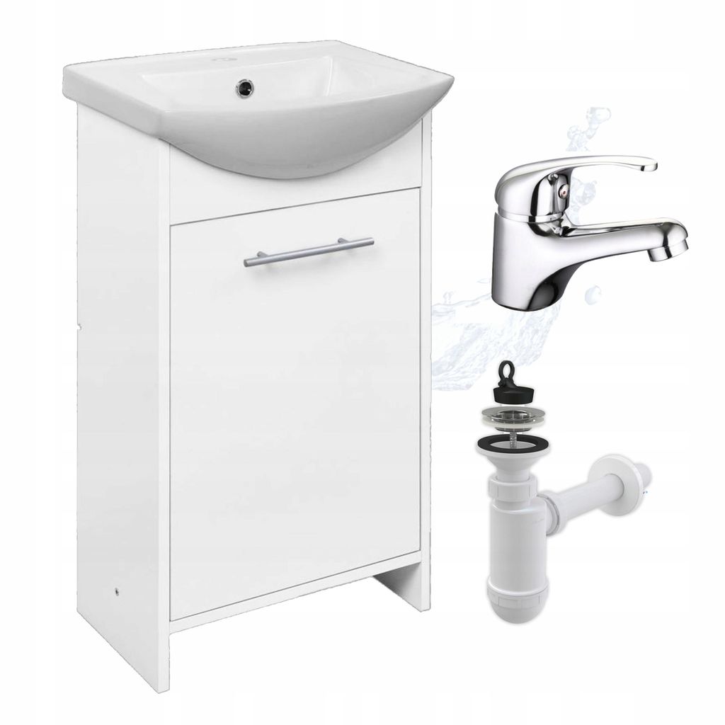 Stamar | Armoire de salle de bains, blanc, avec lavabo, 45 Image du produit 