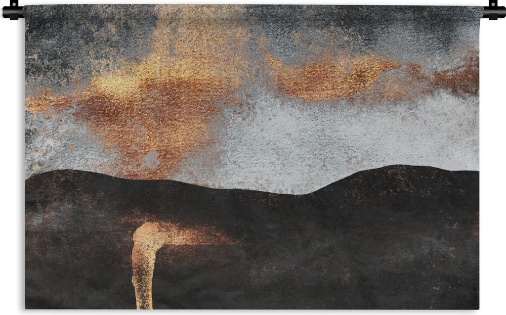 MuchoWow Wandteppich Wandbehang Abstrakt - Gold - Chic - Schwarz - Grau 90x60 cm Tapisserie Dekoration Wandtuch - Wandskulpturen - Bildteppich