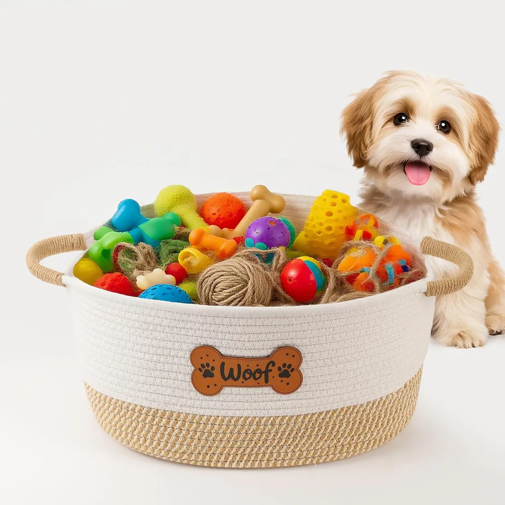 Panier pour jouets chien avec poignées - Coton naturel souple et durable