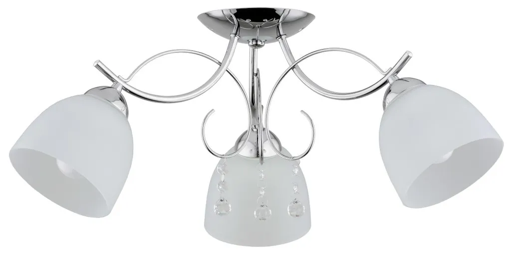 Plafonnier métal OTELIA 3xE27 design chromé et blanc format 60x60x25 cm