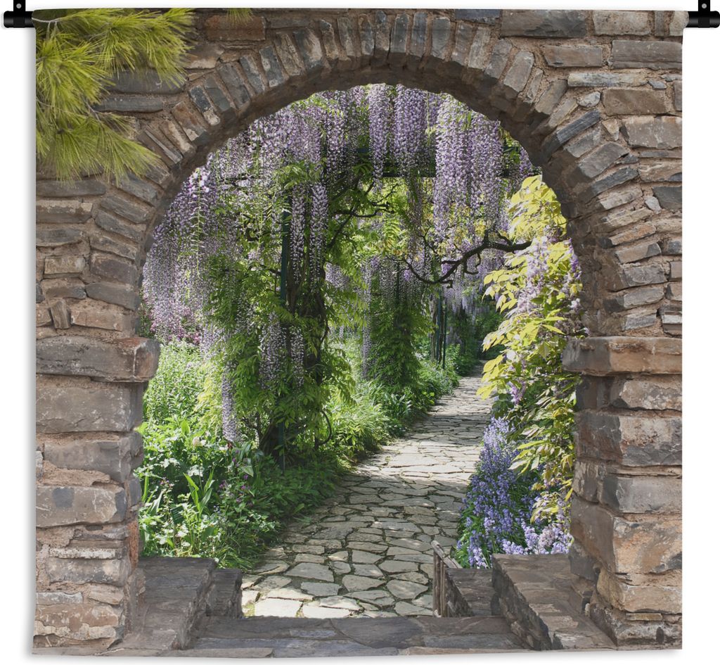 MuchoWow Wandteppich Wandbehang Wald - Aussicht - Steine - Weg 150x150 cm Tapisserie Dekoration Wandtuch - Wohnaccessoires - Modernes