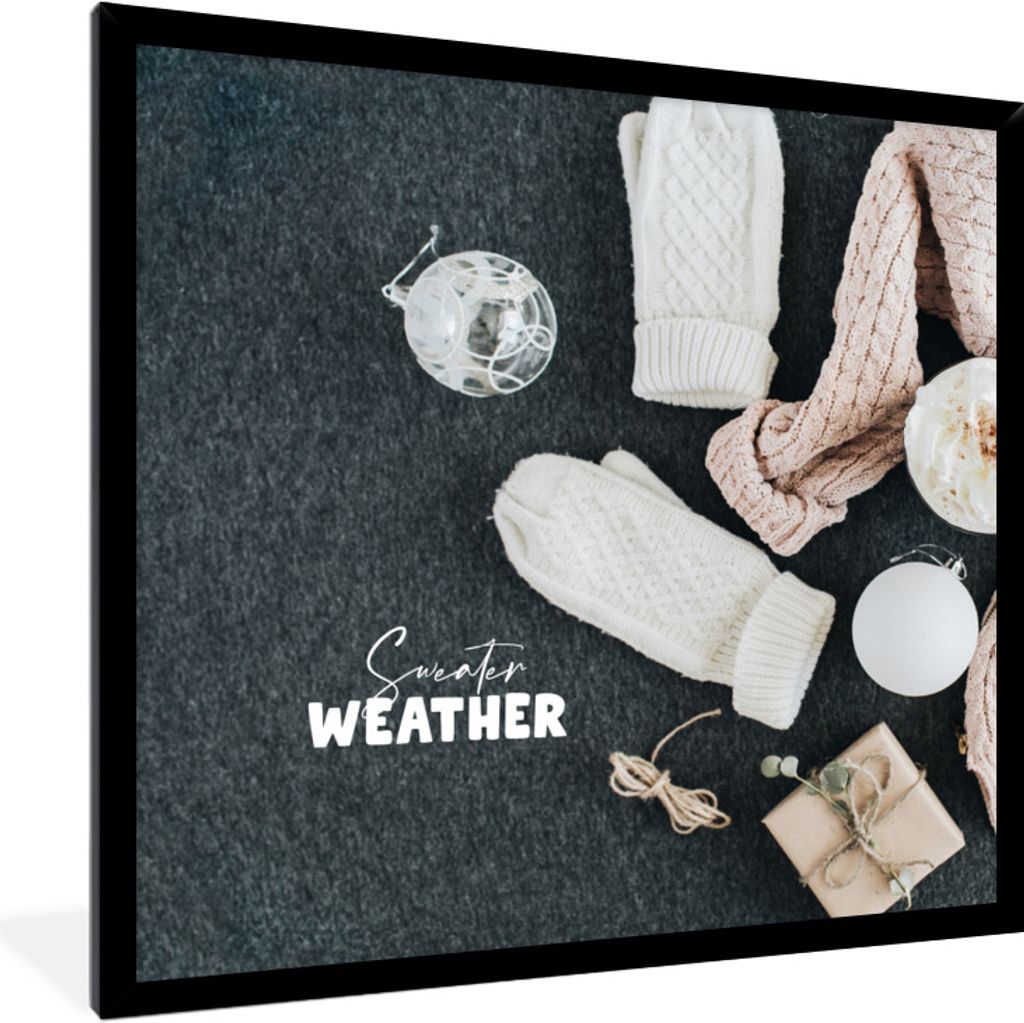 MuchoWow Gerahmtes Poster Winter - Pullover - Zitat 40x40 cm - Poster mit Schwarzem Bilderrahmen Wandposter Rahmen Foto Bilder - Mit Rahmen - Wan...
