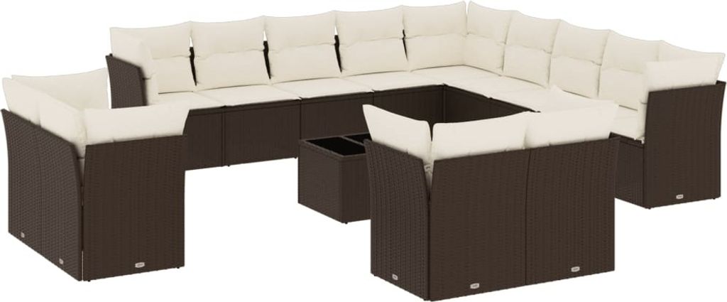 "SALE 2026" 14-tlg. Garten-Sofagarnitur/Garten-Essgruppe - Lounge-Set - Balkonmöbel Set - mit Kissen Braun Poly Rattan - Gartenmöbelset DE4233822