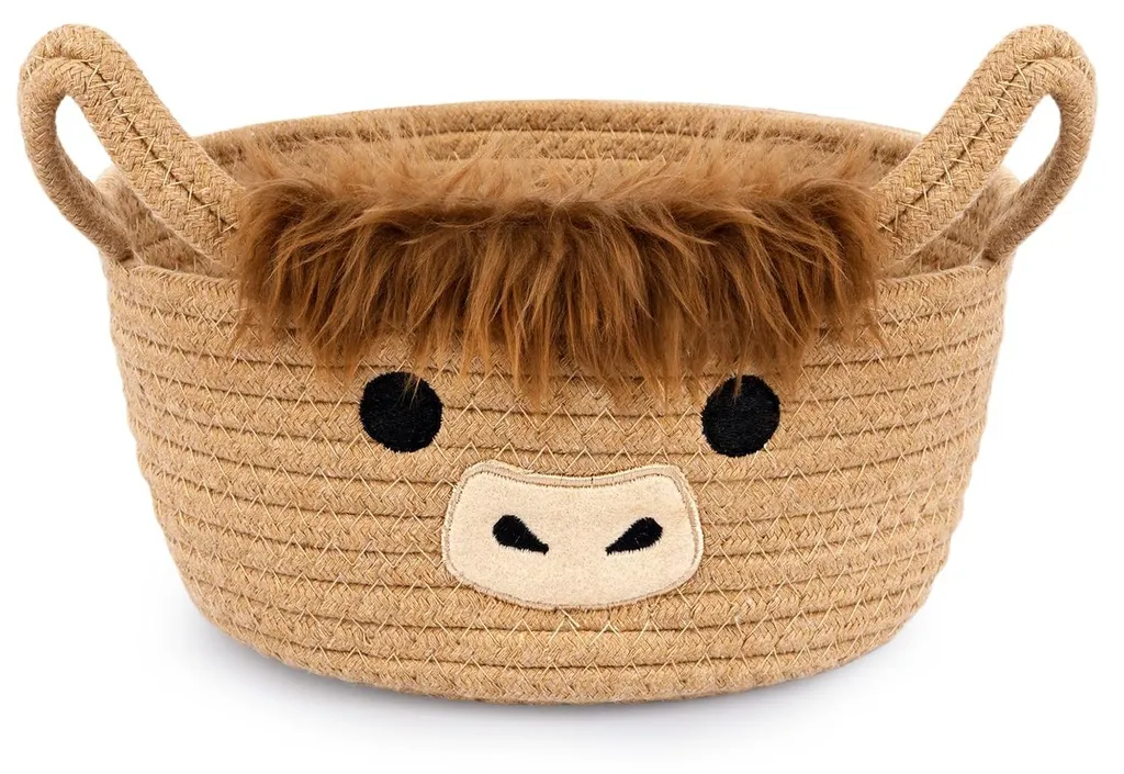Panier de rangement en coton tissé, bac à jouets bœuf des Highlands