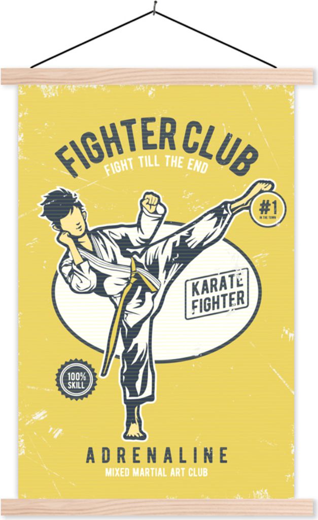 MuchoWow Textilposter Karate - Retro - Zitat 60x90 cm mit holzfarbenen Rahmen - Textil