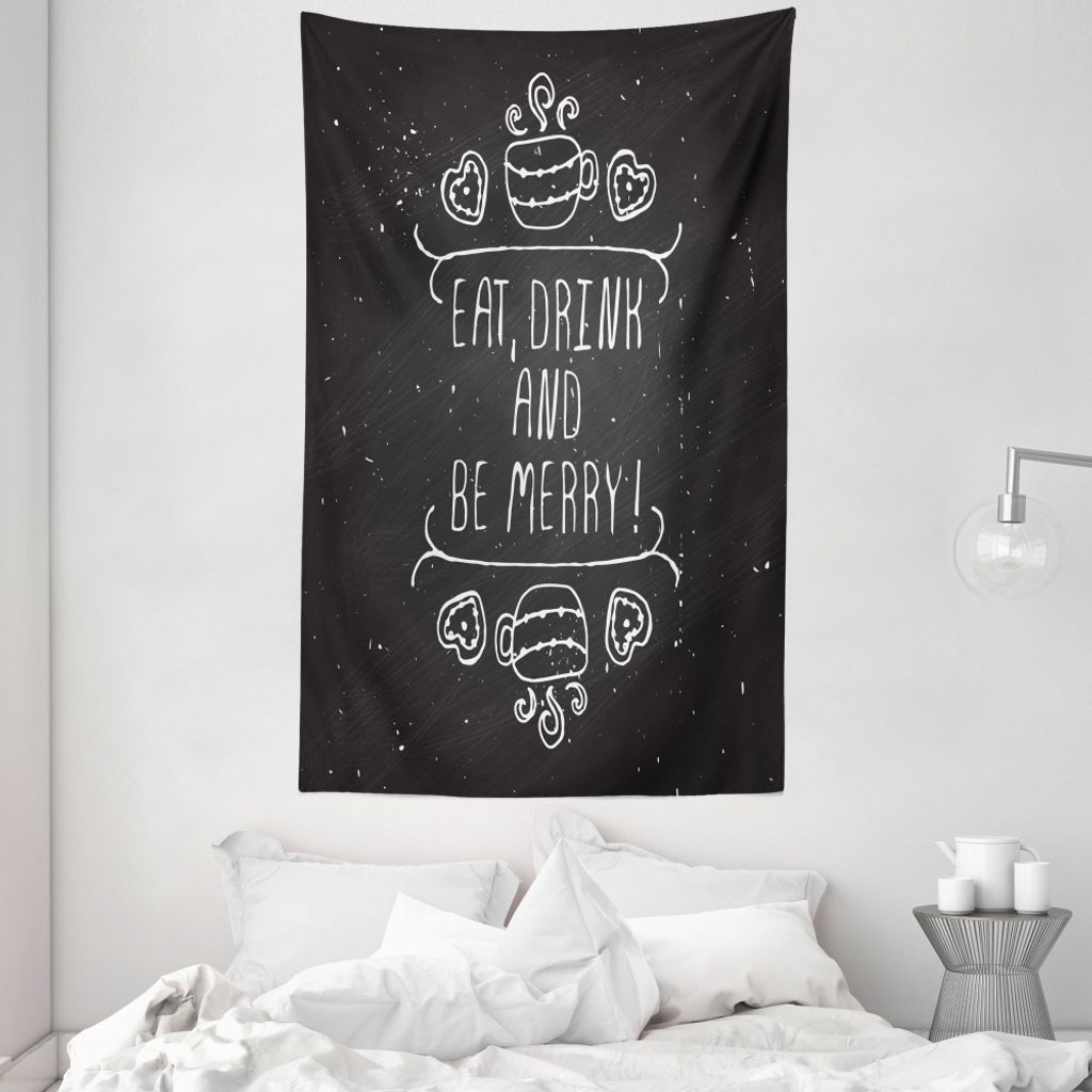 ABAKUHAUS Iss, trink und sei fröhlich Wandteppich und Tagesdecke, Kaffee-Herz aus Weiches Mikrofaser Stoff Waschbar ohne Verblassen Digitaldruck, ...