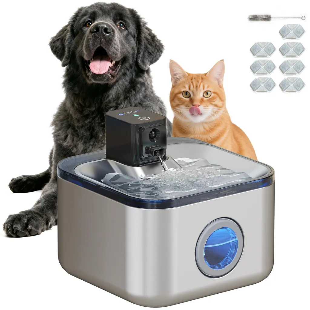 Fontaine à eau pour chat inox 4,2L automatique avec 3 filtres et USB