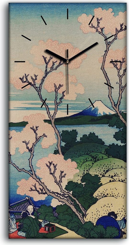 Wanduhr Bürouhr Leinwand Bild 30x60 Gemälde Asiatische Stadt Meer Bäume Himmel - schwarze Hände