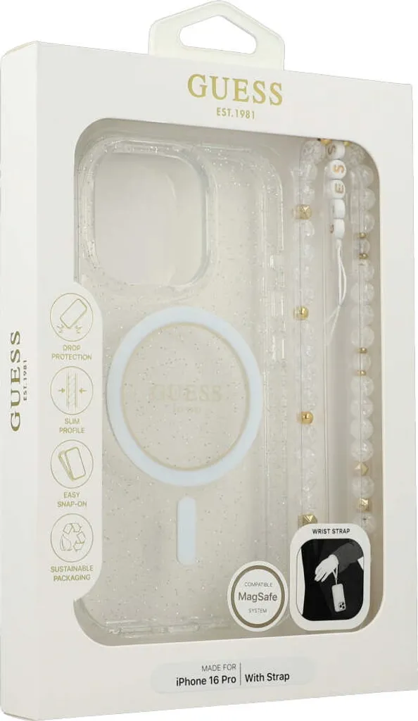 Coque Guess iPhone 16 Pro IML Glitter avec Dragonne Perles MagSafe - 3
