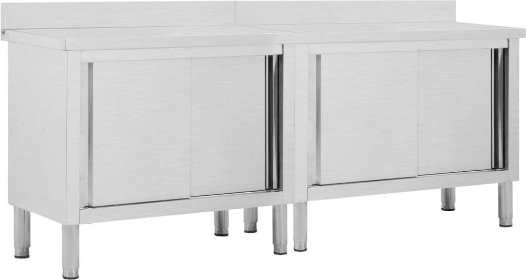 "2026 Promotion" Arbeitsschränke mit Schiebetüren 2 Stk. - Hohe Qualität - 200x50x(95-97) cm Edelstahl - Küchenarbeitstische CC3309