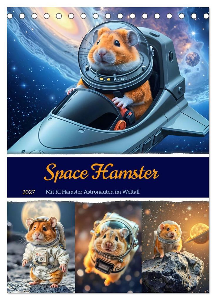 Space Hamster - Mit KI Hamster Astronauten im Weltall (Tischkalender 2027 DIN A5 hoch), CALVENDO Monatskalender