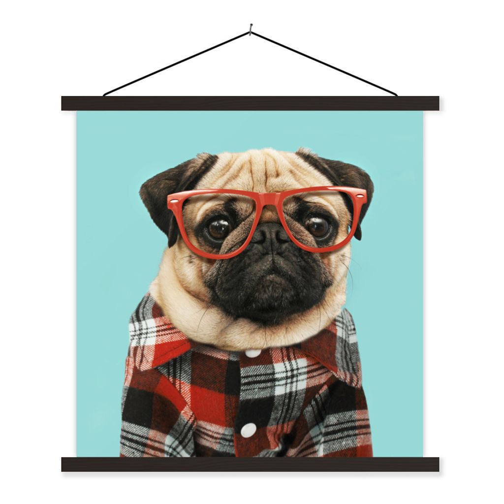 MuchoWow Textilposter Hund - Hipster - Brille - Bluse 40x40 cm mit schwarzem Rahmen - Fotos