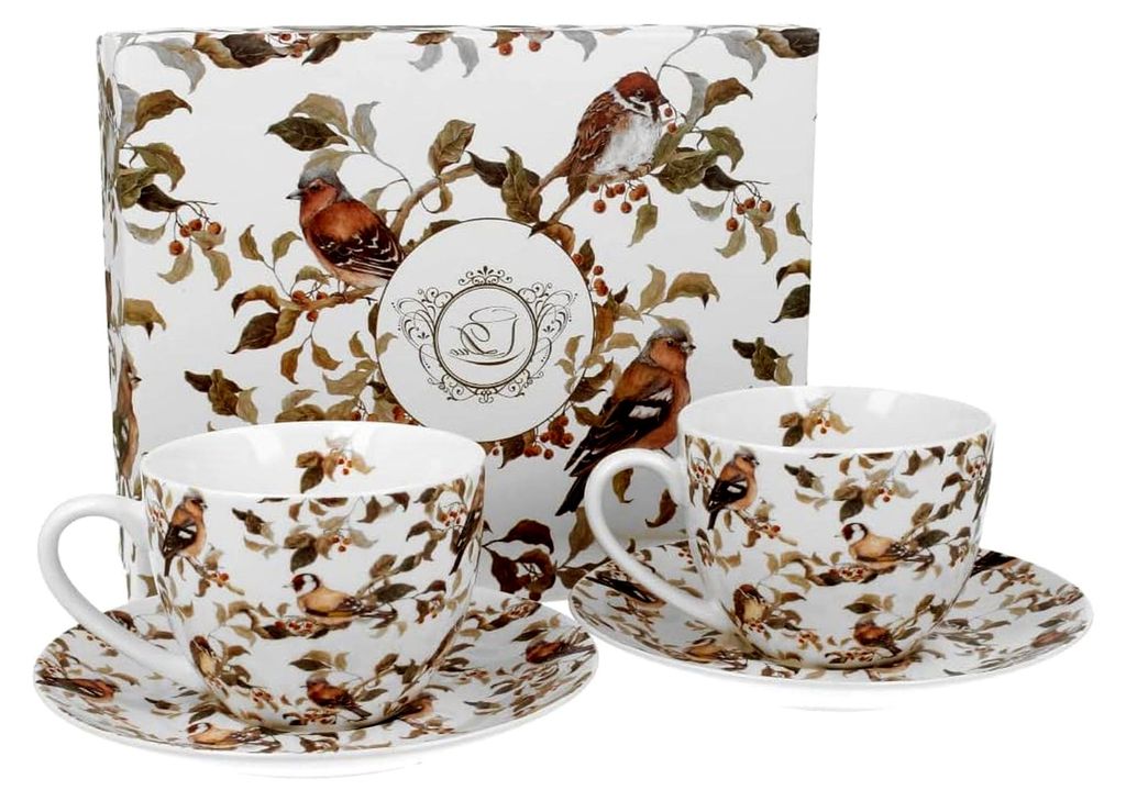 2er-Set Tassen 280 ml mit Untertassen, BIRDIES, New Bone China Porzellan