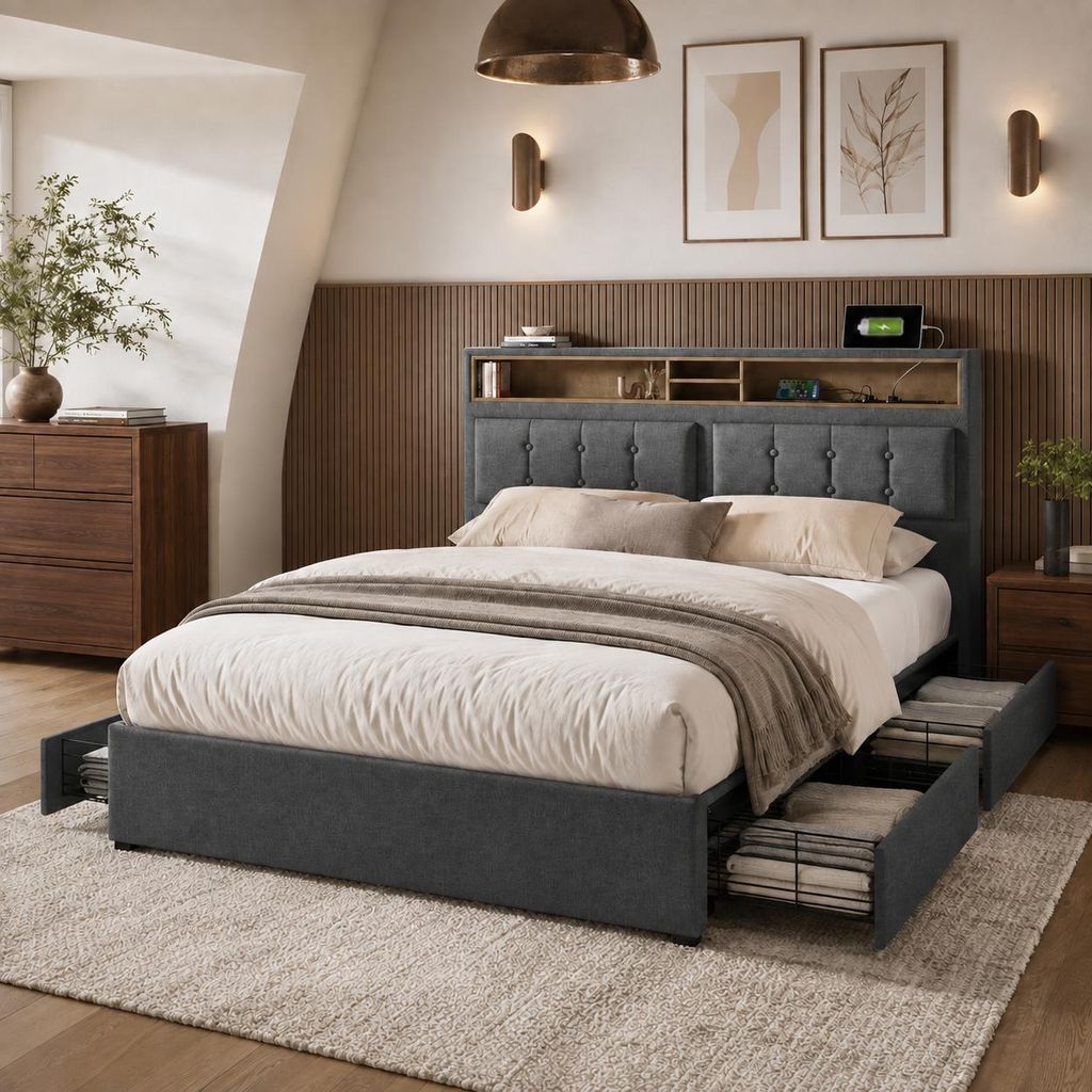 Flieks Polsterbett 140x200cm mit USB und Steckdosen, Produktbild 