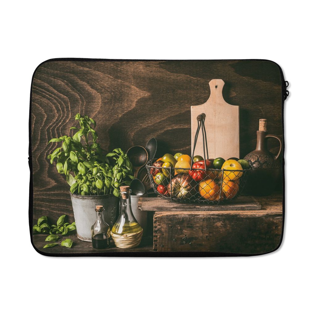 MuchoWow Laptop Hülle 17 Zoll Laptoptasche Gemüse - Kräuter - Rustikal - Stilleben - Basilikum - Zipper - Schutzabdeckung