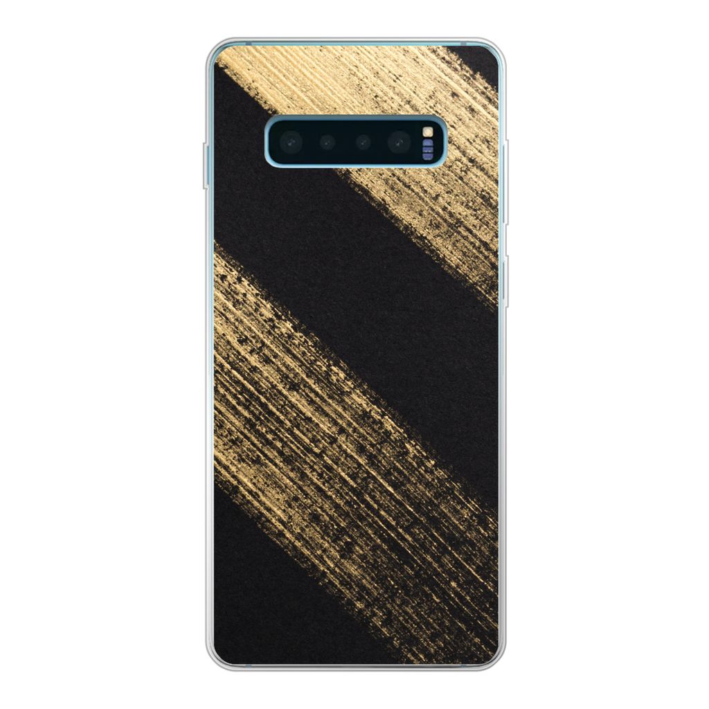 MuchoWow Handyhülle Schutzhülle Hülle für Samsung Galaxy S10 Plus Goldene Farbstreifen auf schwarzem Hintergrund Silikon Softcase Handy Hüll...
