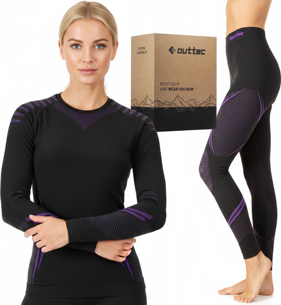 Outtec Thermounterwäsche Damen Atmungsaktive - Größe S/M - Skiunterwäsche Funktionsunterwäsche Set, Thermo Unterwäsche Damen, Winter Thermo
